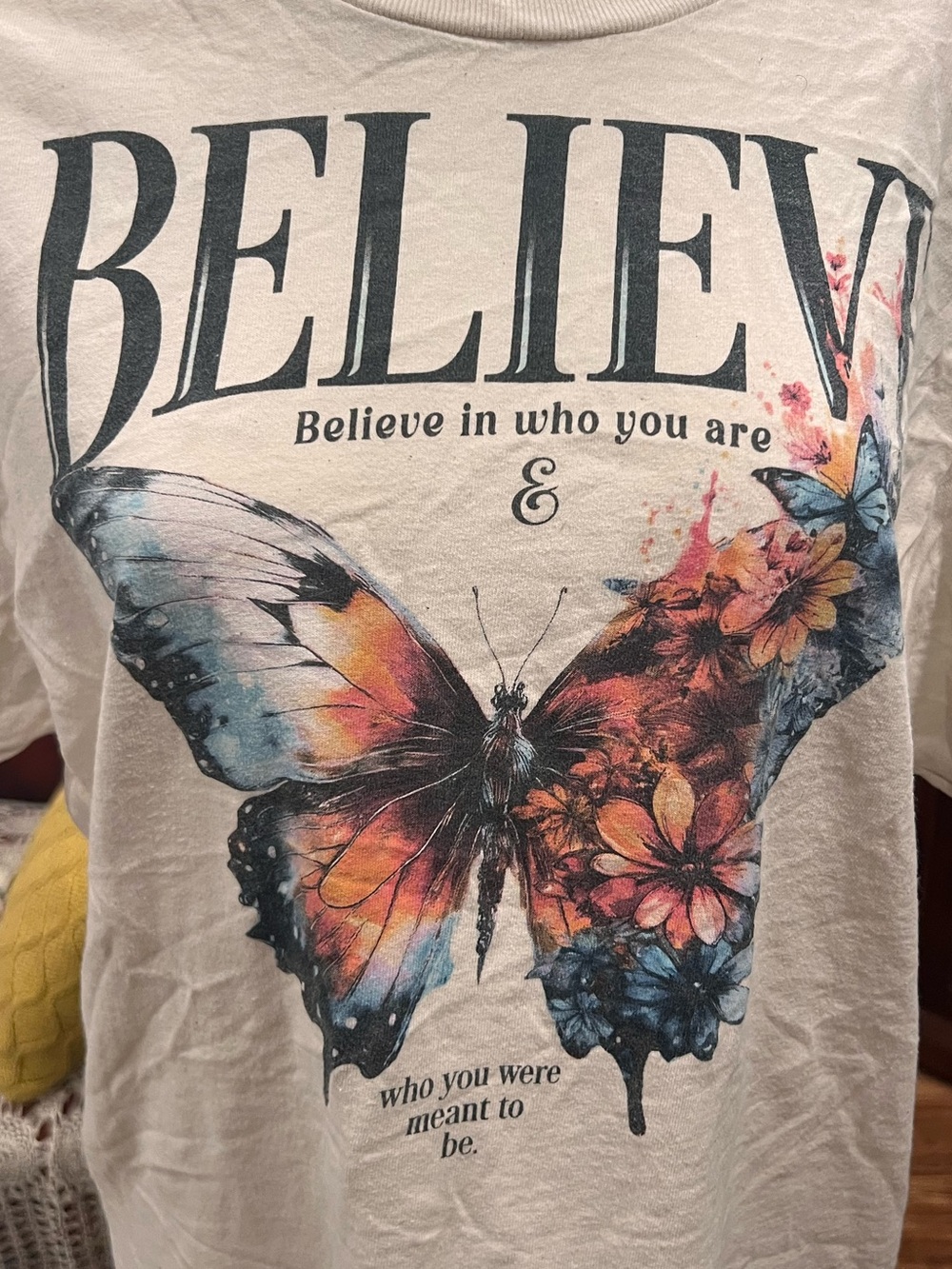 Believe Butterfly Graphic Tee - Cream